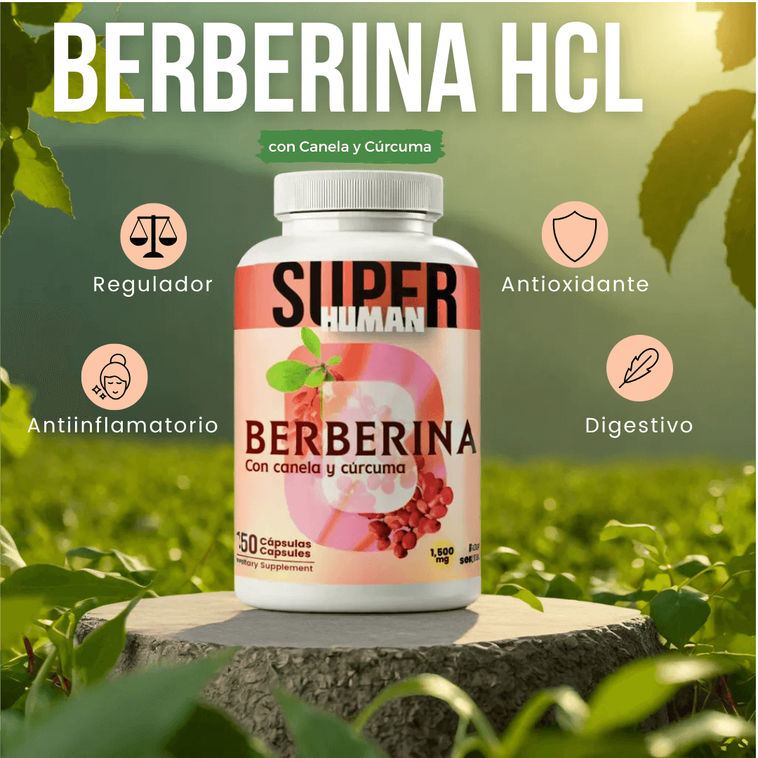 Berberina HCL - Cápsulas de Equilibrio de la Glucosa y Prevención Diabética con Canela y Cúrcuma (150 Cápsulas) - SuperHuman™
