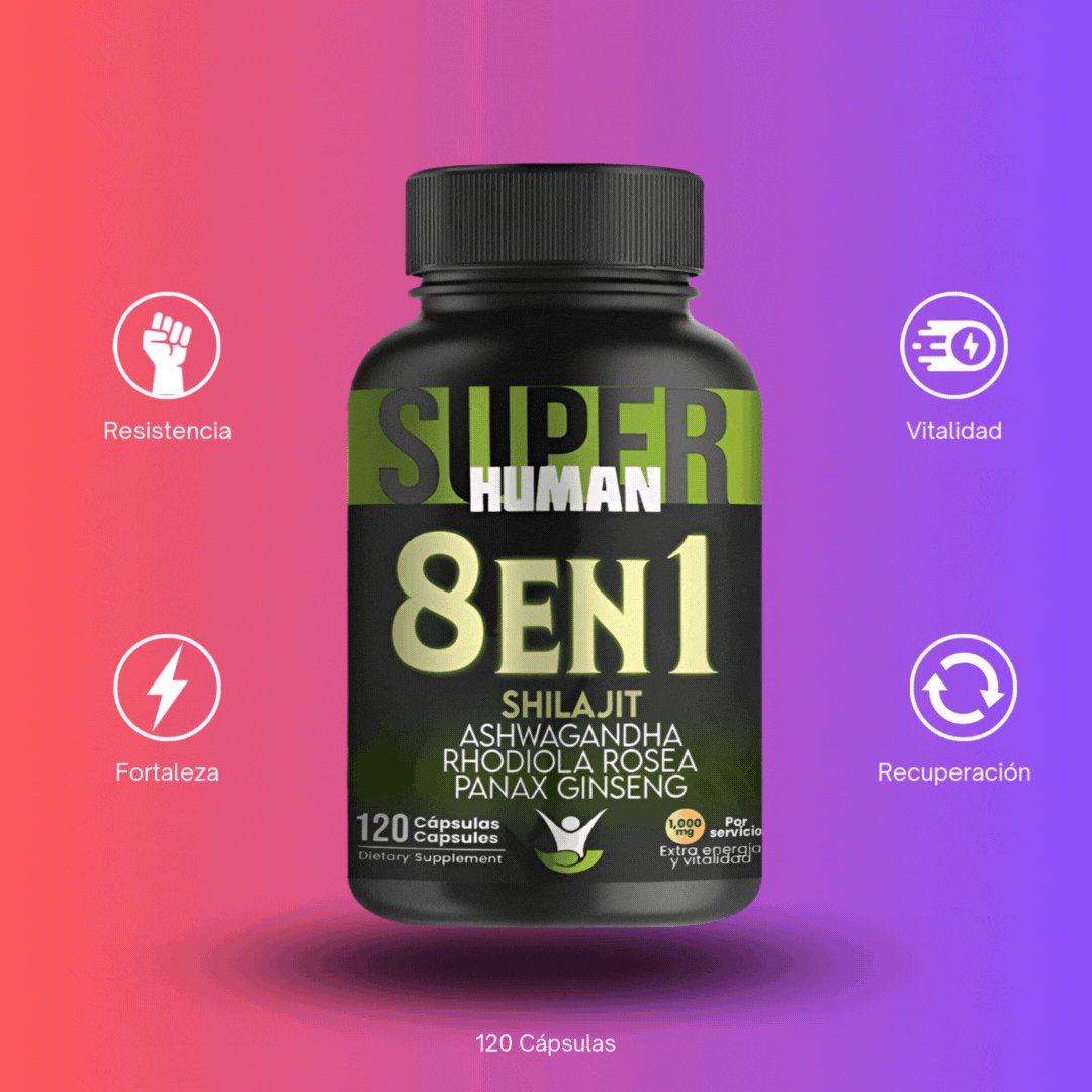 8 en 1 Ultra Cápsulas - Shilajit Ashwagandha Rhodiola Rosea Panax y Ginseng (120 Cápsulas) SuperHuman™