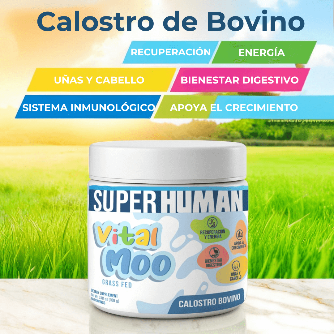 Vital Moo™ - Calostro Bovino en Polvo con 30% Inmunoglobulinas IgG, para un mejor Sistema Inmunológico y Salud Digestiva, 100% Puro y Natural (108 g) - SuperHuman™