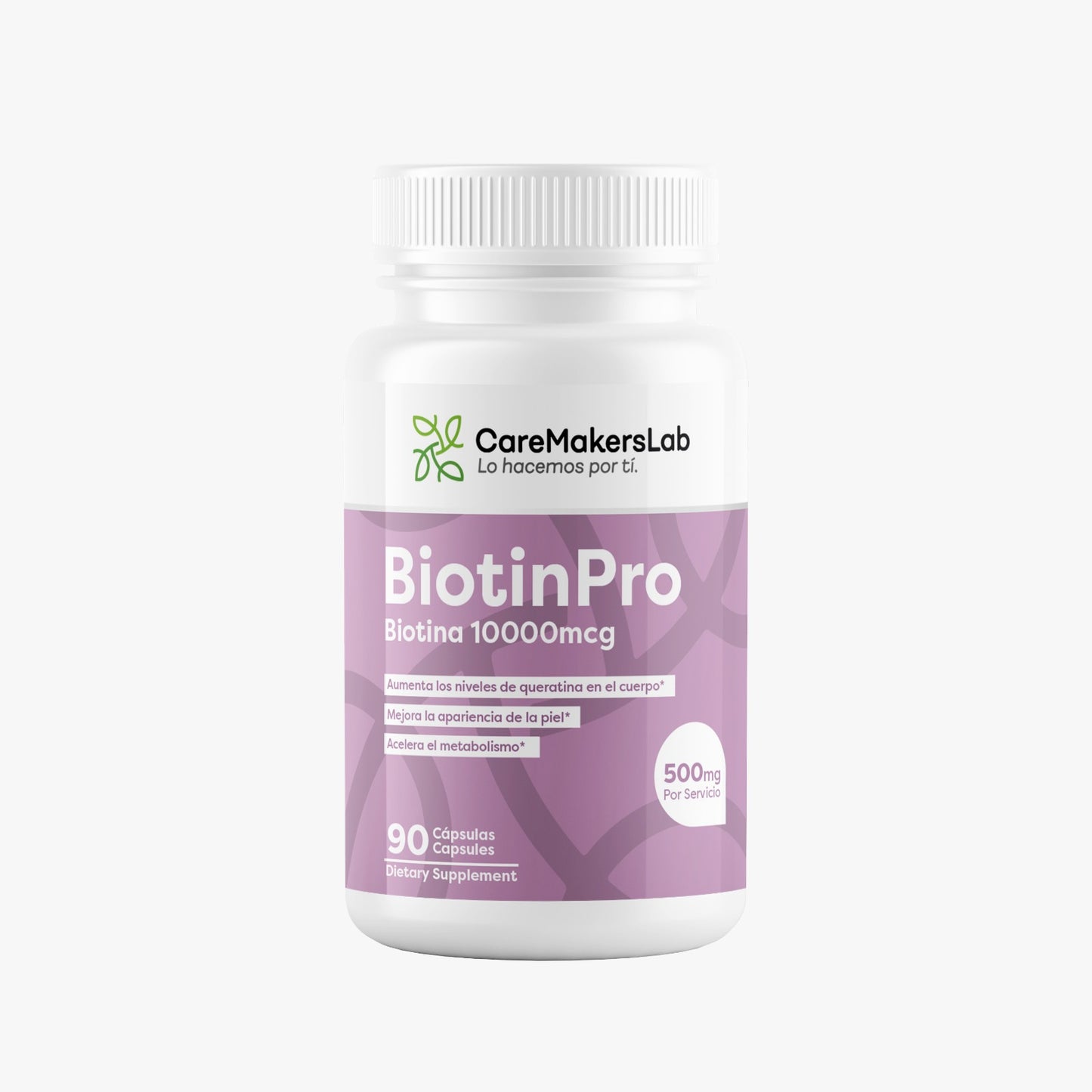 BiotinPro™ – Biotina Pura 10,000 mcg – Cabello Fuerte, Piel Saludable y Metabolismo Activo (90 cápsulas / 500 mg por servicio) CareMakersLab