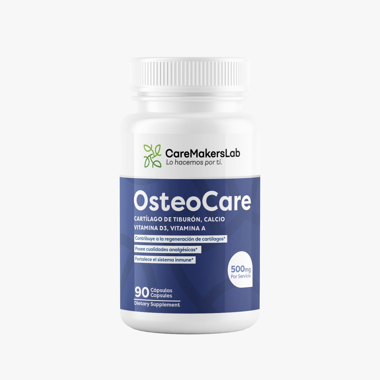 OsteoCare™ – Cápsulas con Cartílago de Tiburón, Calcio, Vitamina D3 y Vitamina A – Regeneración Articular, Soporte Óseo y Sistema Inmune (90 cápsulas / 500 mg por servicio) CareMakersLab