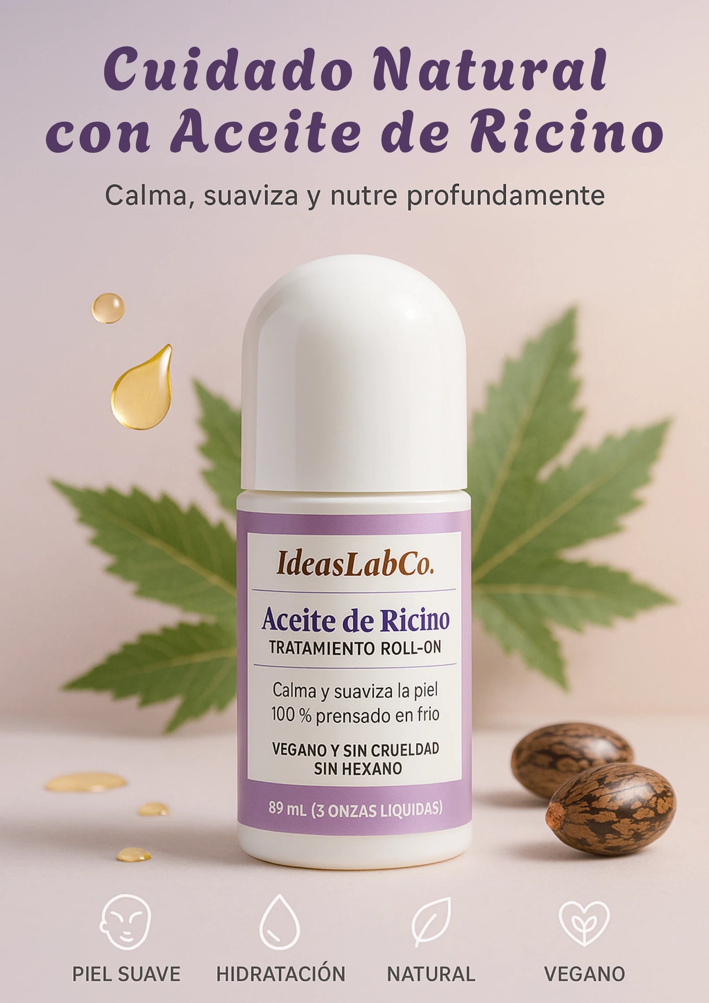 Roll-On Hidratante con Aceite de Ricino Natural (89ml | 3 oz)