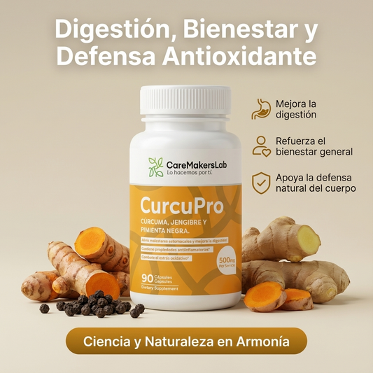 CurcuPro™ – Cápsulas de Cúrcuma, Jengibre y Pimienta Negra – Digestión, Bienestar y Defensa Antioxidante (90 cápsulas / 500 mg por servicio)- CareMakersLab
