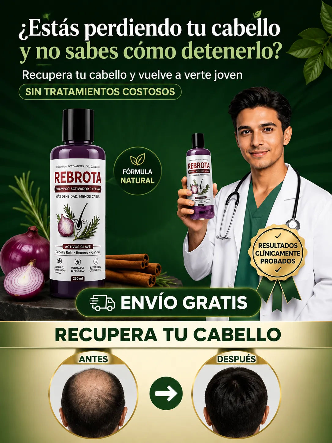 Shampoo de Cebolla REBROTA – Fortalecimiento Capilar y Control de Caída con Romero y Canela