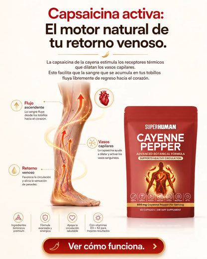 Cayenne Pepper – Suplemento Botánico para Circulación Saludable (60 Cápsulas) SuperHuman