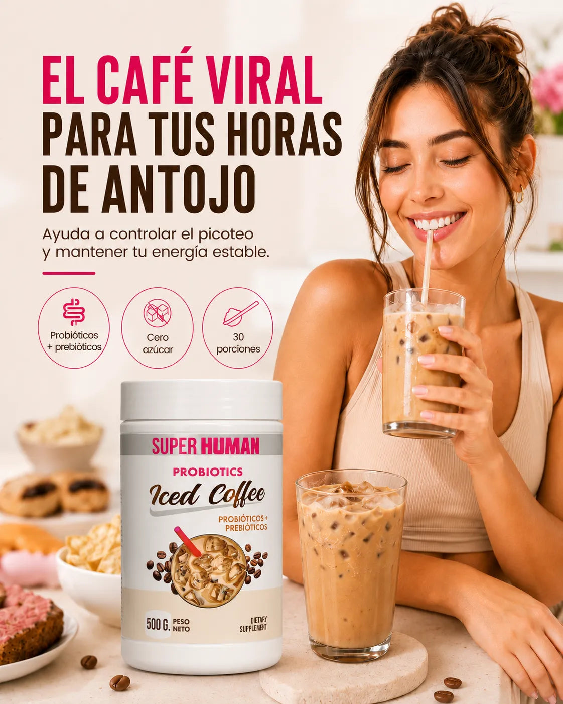 Iced Coffee – Café Funcional con Probióticos Activos y Prebióticos Naturales para Equilibrio Intestinal y Microbiota Saludable (500 g) – SuperHuman™