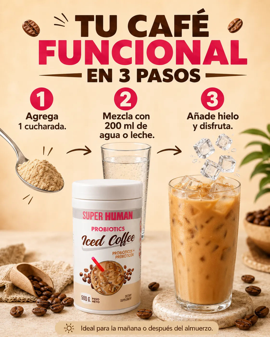 Iced Coffee – Café Funcional con Probióticos Activos y Prebióticos Naturales para Equilibrio Intestinal y Microbiota Saludable (500 g) – SuperHuman™