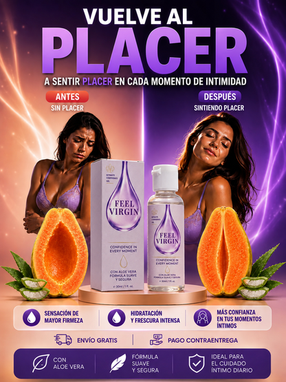 FEEL VIRGIN – Gel Íntimo Reafirmante e Hidratante con Aloe Vera y Ácido Hialurónico (30 mL)