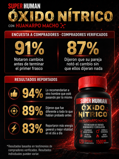 Óxido Nítrico™ – Cápsulas de Óxido Nítrico con Huanarpo para Energía, Potencia y Rendimiento , Fórmula Avanzada Natural (120 Cápsulas) – SuperHuman™