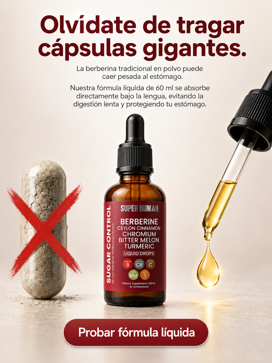 SUGAR CONTROL - Gotas Líquidas de Berberina y Cúrcuma (30 ml)
