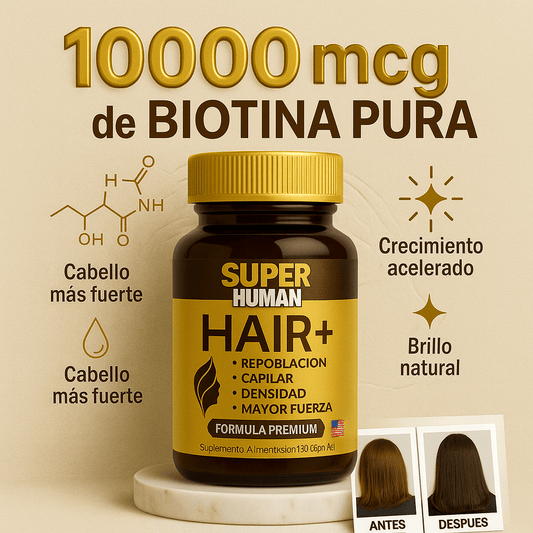 Hair+™ – Cápsulas para Crecimiento Capilar con Hierro Hemo, Biotina y Quercetina para Crecimiento, Densidad y Fuerza – Fórmula Avanzada Natural (120 Cápsulas) – SuperHuman™