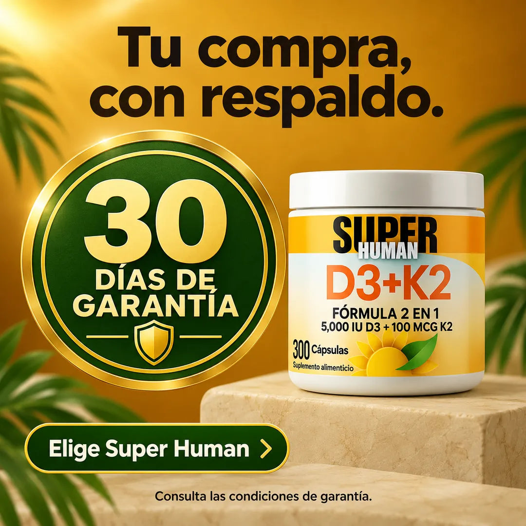Vitamina D3 + K2 - Cápsulas de Fortalecimiento Óseo y Articular de 5000 IU D3 + 100 MCG K2 (300 Cápsulas) - SuperHuman™