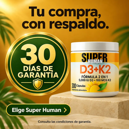 Vitamina D3 + K2 - Cápsulas de Fortalecimiento Óseo y Articular de 5000 IU D3 + 100 MCG K2 (300 Cápsulas) - SuperHuman™