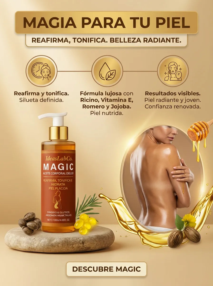 Aceite Corporal Magic™ - 100 ml: Rellena, Tensa, Reafirma e Hidrata tu Piel