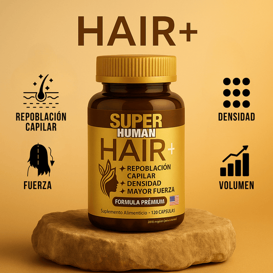Hair+™ – Cápsulas para Crecimiento Capilar con Hierro Hemo, Biotina y Quercetina para Crecimiento, Densidad y Fuerza – Fórmula Avanzada Natural (120 Cápsulas) – SuperHuman™