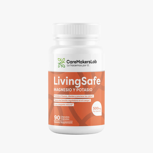 LivingSafe™ – Cápsulas de Magnesio y Potasio – Salud Ósea, Regulación Corporal y Relajación Natural (90 cápsulas / 500 mg por servicio) CareMakersLab