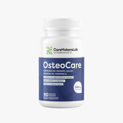 OsteoCare™ – Cápsulas con Cartílago de Tiburón, Calcio, Vitamina D3 y Vitamina A – Regeneración Articular, Soporte Óseo y Sistema Inmune (90 cápsulas / 500 mg por servicio) CareMakersLab