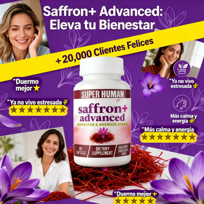 Saffron+ Advanced – Cápsulas Naturales para Elevar el Ánimo y Reducir el Estrés (Frasco 60 cápsulas) – SuperHuman™