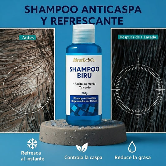 Shampoo Biru™ Anticaspa con Menta y Té Verde – Purifica y Refresca el Cuero Cabelludo - IdeasLabCo™