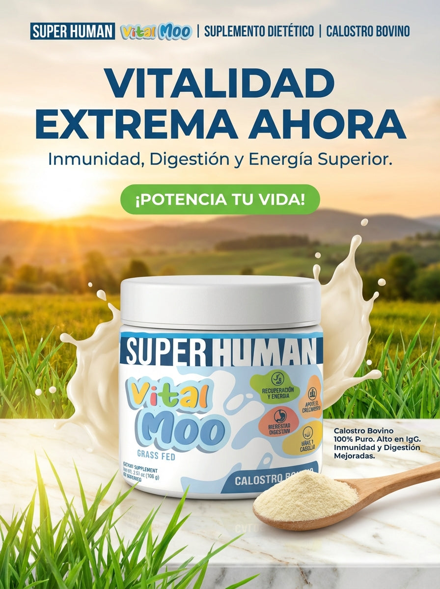 Vital Moo™ - Calostro Bovino en Polvo con 30% Inmunoglobulinas IgG, para un mejor Sistema Inmunológico y Salud Digestiva, 100% Puro y Natural (108 g) - SuperHuman™