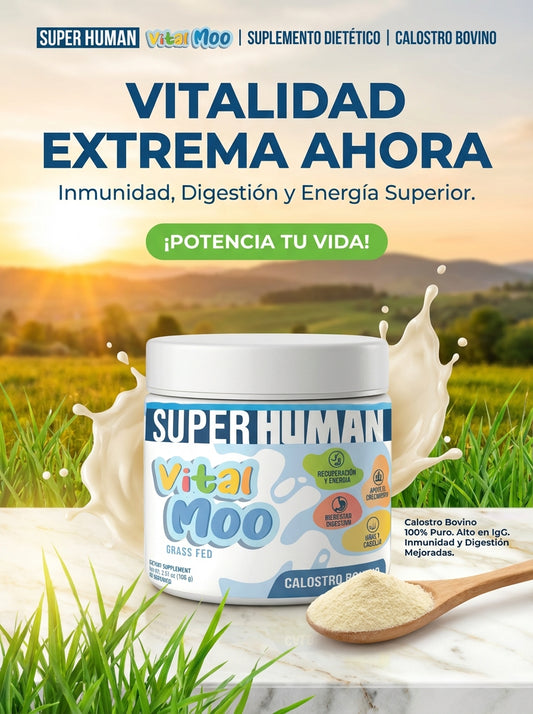 Vital Moo™ - Calostro Bovino en Polvo con 30% Inmunoglobulinas IgG, para un mejor Sistema Inmunológico y Salud Digestiva, 100% Puro y Natural (108 g) - SuperHuman™