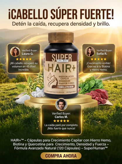 Hair+ | Crecimiento y Densidad con Biotina y Hierro Hemo (120 Cáps.)