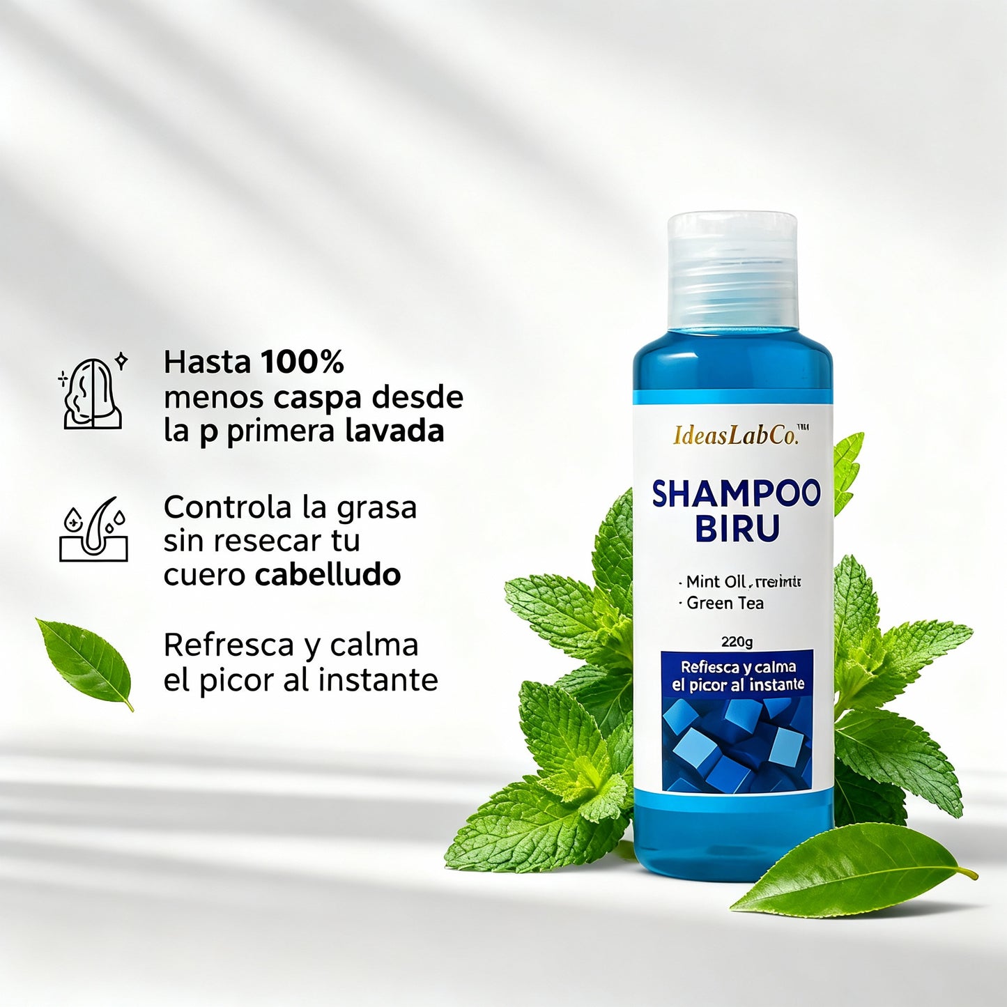 Shampoo Biru™ Anticaspa con Menta y Té Verde – Purifica y Refresca el Cuero Cabelludo - IdeasLabCo™