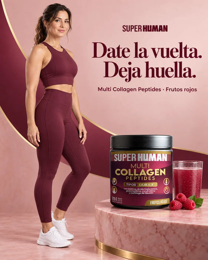 Multi Collagen Peptides™ - Colágeno Hidrolizado en Polvo Tipo I, II, III, V y X con Glucosamina, Biotina, Condroitina y Cartílago de Tiburón, para Piel, Articulaciones y Huesos, 100% Puro y Natural (375 g) - SuperHuman™