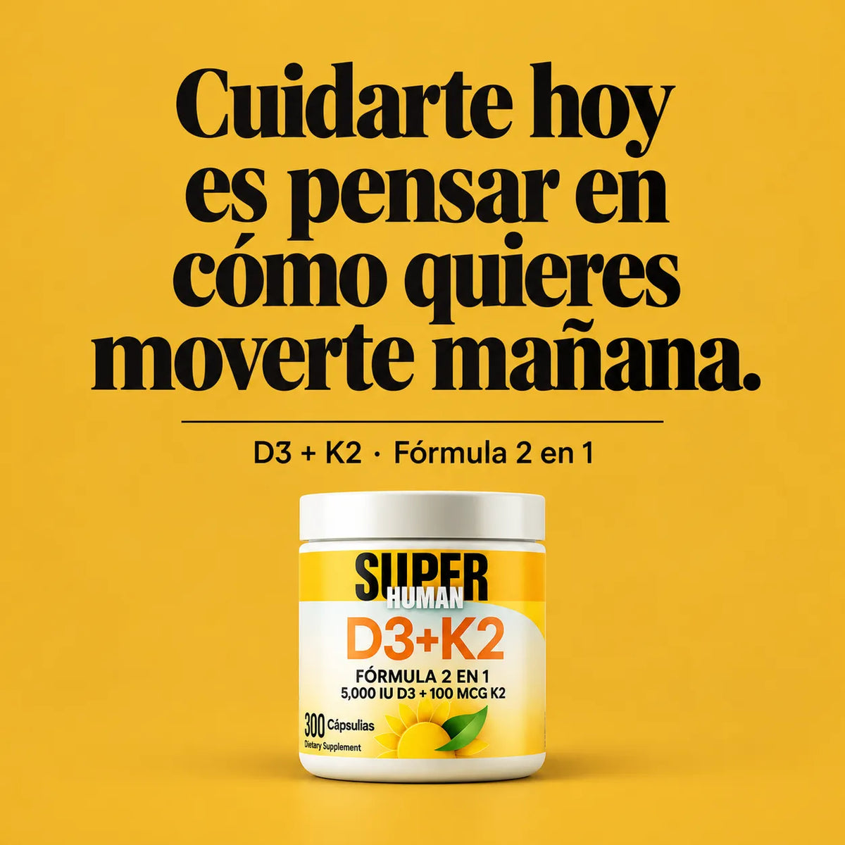 Vitamina D3 + K2 - Cápsulas de Fortalecimiento Óseo y Articular de 5000 IU D3 + 100 MCG K2 (300 Cápsulas) - SuperHuman™