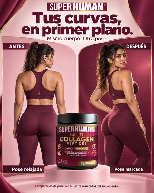 Multi Collagen Peptides™ - Colágeno Hidrolizado en Polvo Tipo I, II, III, V y X con Glucosamina, Biotina, Condroitina y Cartílago de Tiburón, para Piel, Articulaciones y Huesos, 100% Puro y Natural (375 g) - SuperHuman™
