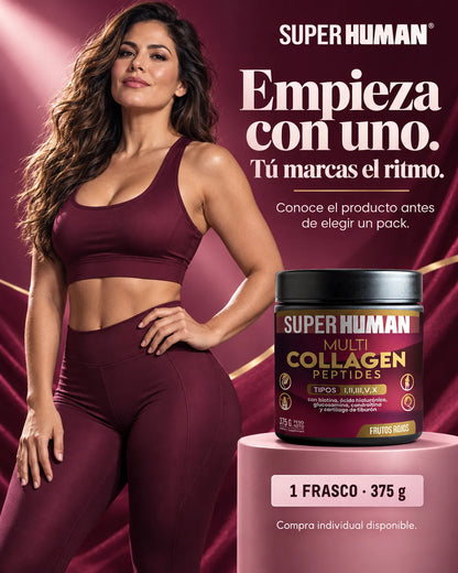 Multi Collagen Peptides™ - Colágeno Hidrolizado en Polvo Tipo I, II, III, V y X con Glucosamina, Biotina, Condroitina y Cartílago de Tiburón, para Piel, Articulaciones y Huesos, 100% Puro y Natural (375 g) - SuperHuman™