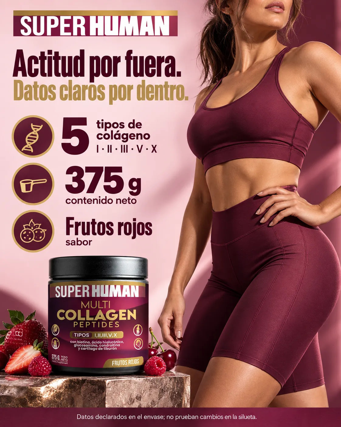 Multi Collagen Peptides™ - Colágeno Hidrolizado en Polvo Tipo I, II, III, V y X con Glucosamina, Biotina, Condroitina y Cartílago de Tiburón, para Piel, Articulaciones y Huesos, 100% Puro y Natural (375 g) - SuperHuman™