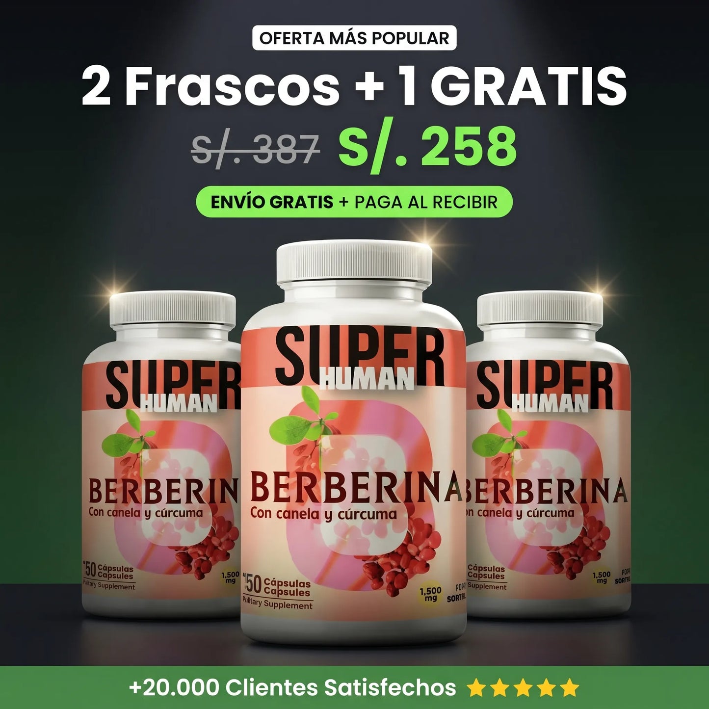Berberina HCL - Cápsulas de Equilibrio de la Glucosa y Prevención Diabética con Canela y Cúrcuma (150 Cápsulas) - SuperHuman™
