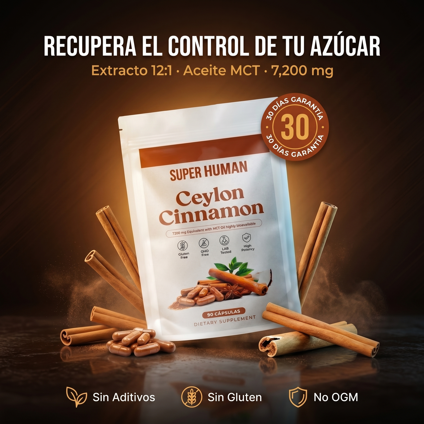 Ceylon Cinnamon 7200mg con MCT - Control Natural del Azúcar en Sangre (90 cápsulas)