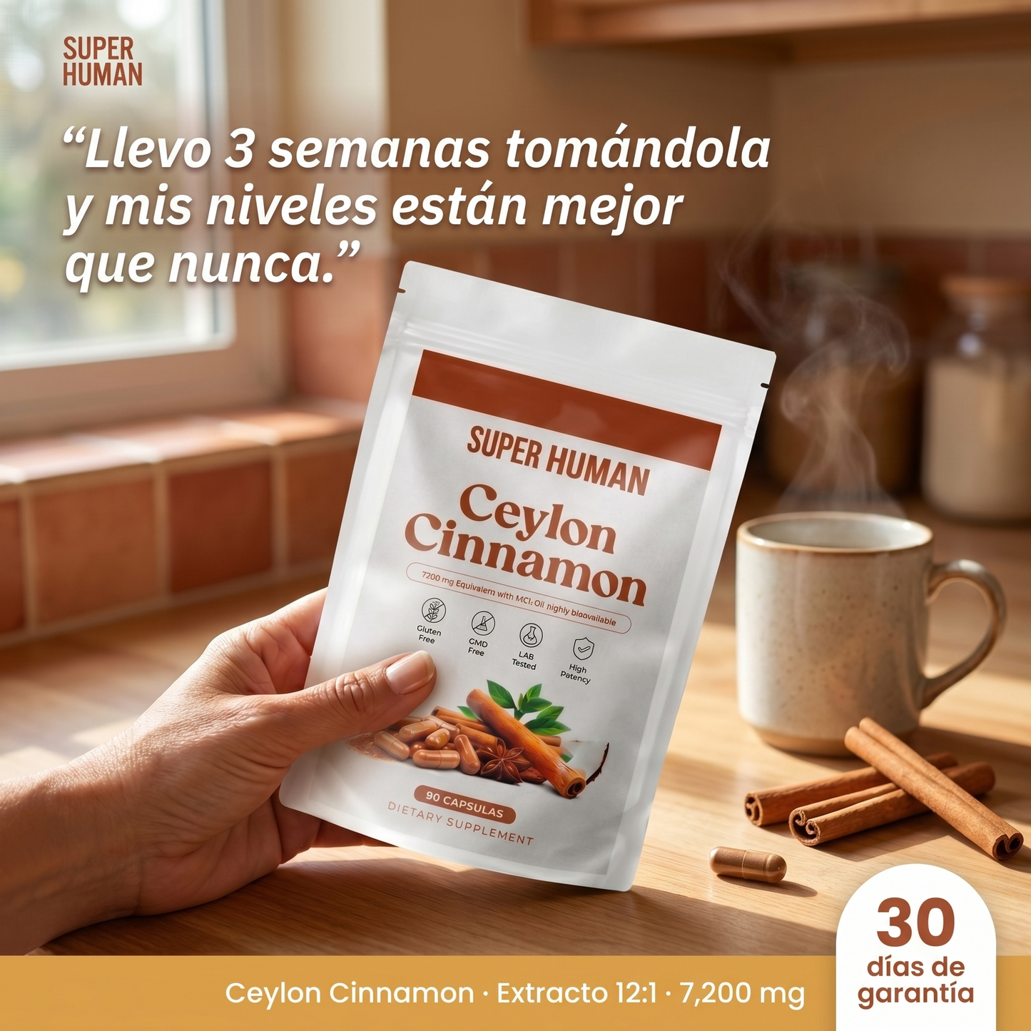 Ceylon Cinnamon 7200mg con MCT - Control Natural del Azúcar en Sangre (90 cápsulas)