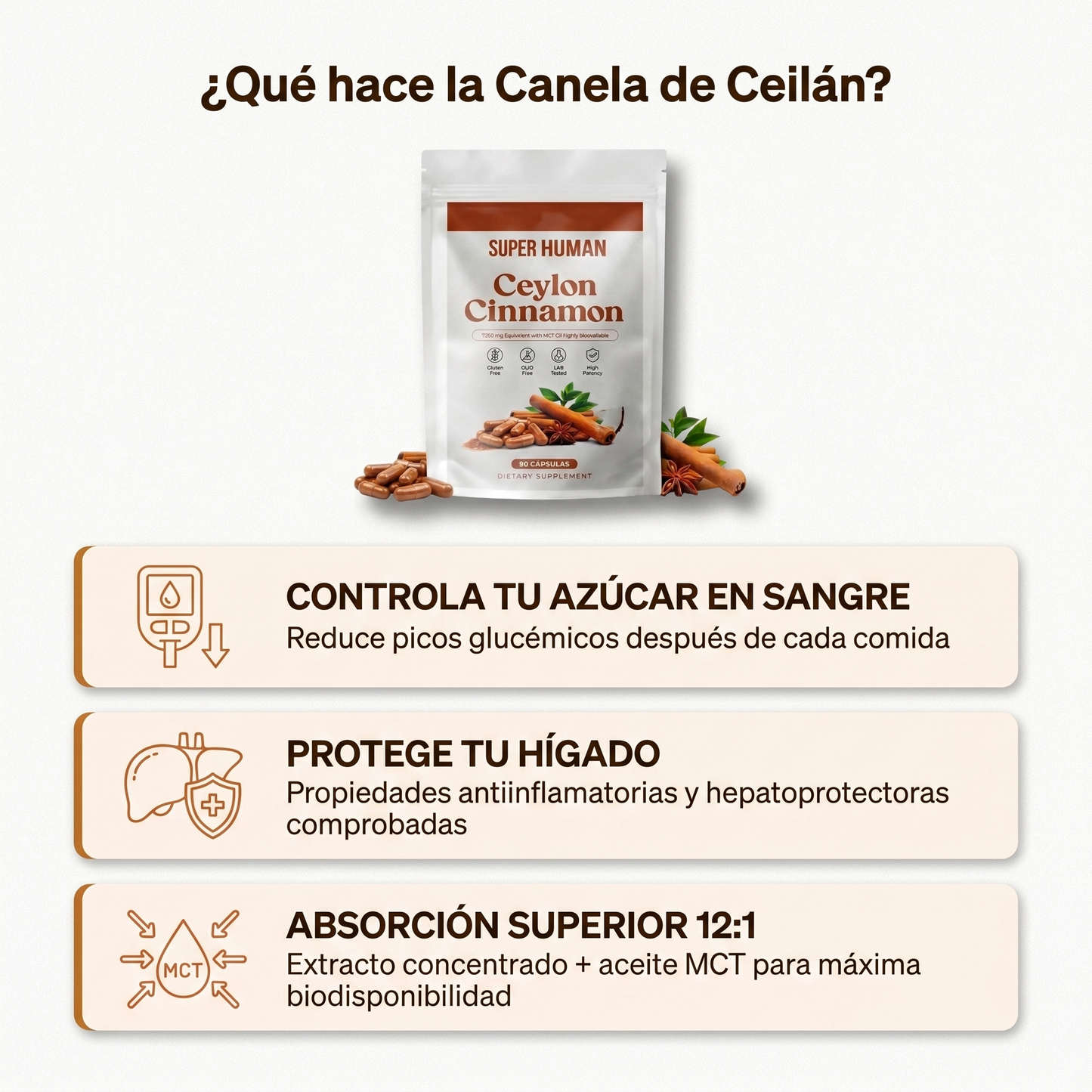 Ceylon Cinnamon 7200mg con MCT - Control Natural del Azúcar en Sangre (90 cápsulas)