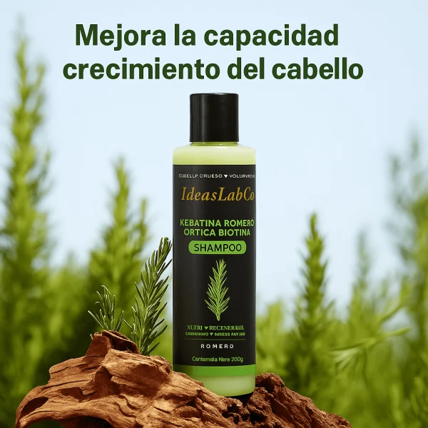 Keratina + Romero + Ortiga + Biotina - Champú Nutritivo y Regenerador para Cabello Grueso y Voluminoso (220 ml) - IdeasLabCo™