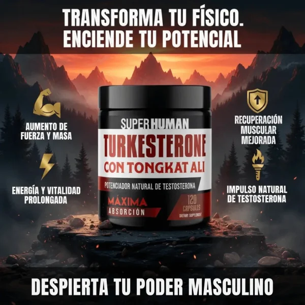 Turkesterone - Cápsulas de Ajuga Turkestanica con Tongkat Ali para Resistencia, Fuerza y Vitalidad Masculina (120 Cápsulas) – SuperHuman™