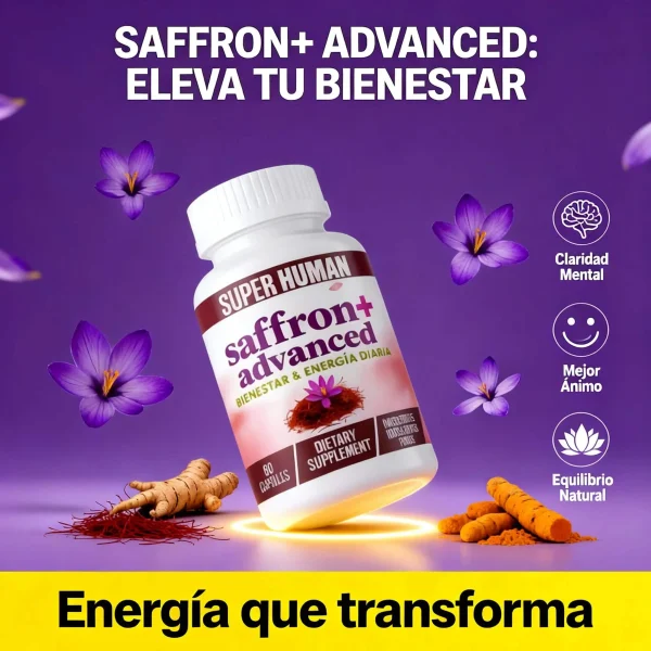 Saffron+ Advanced – Cápsulas Naturales para Elevar el Ánimo y Reducir el Estrés (Frasco 60 cápsulas) – SuperHuman™