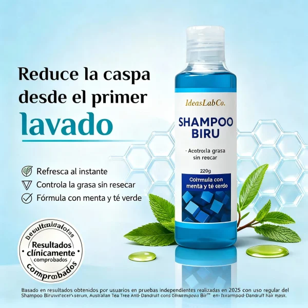 Shampoo Biru™ Anticaspa con Menta y Té Verde – Purifica y Refresca el Cuero Cabelludo - IdeasLabCo™, imagen 4