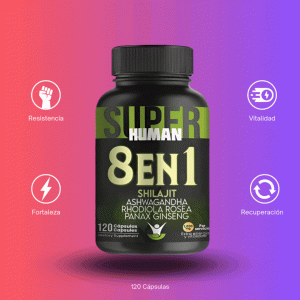 8 en 1 Ultra Cápsulas - Shilajit Ashwagandha Rhodiola Rosea Panax y Ginseng (120 Cápsulas) SuperHuman™
