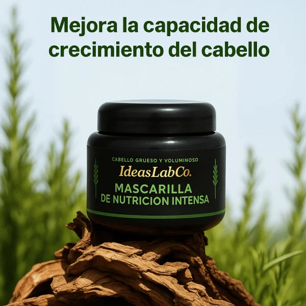 Mascarilla de Nutrición Intensa para Cabello Grueso y Voluminoso con Romero Keratina Ortiga y Biotina (250 gr.) - IdeasLabCo™