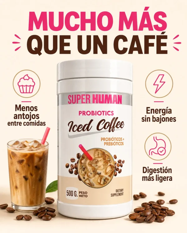Iced Coffee – Café Funcional con Probióticos Activos y Prebióticos Naturales para Equilibrio Intestinal y Microbiota Saludable (500 g) – SuperHuman™, imagen 2