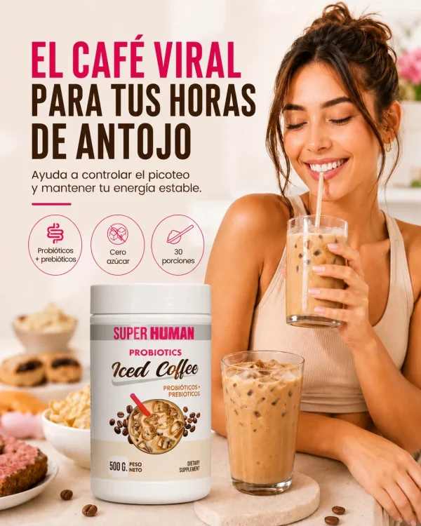 Iced Coffee – Café Funcional con Probióticos Activos y Prebióticos Naturales para Equilibrio Intestinal y Microbiota Saludable (500 g) – SuperHuman™, imagen 4