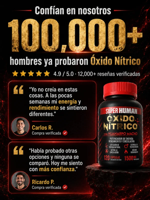 Óxido Nítrico™ – Cápsulas de Óxido Nítrico con Huanarpo para Energía, Potencia y Rendimiento , Fórmula Avanzada Natural (120 Cápsulas) – SuperHuman™, imagen 2