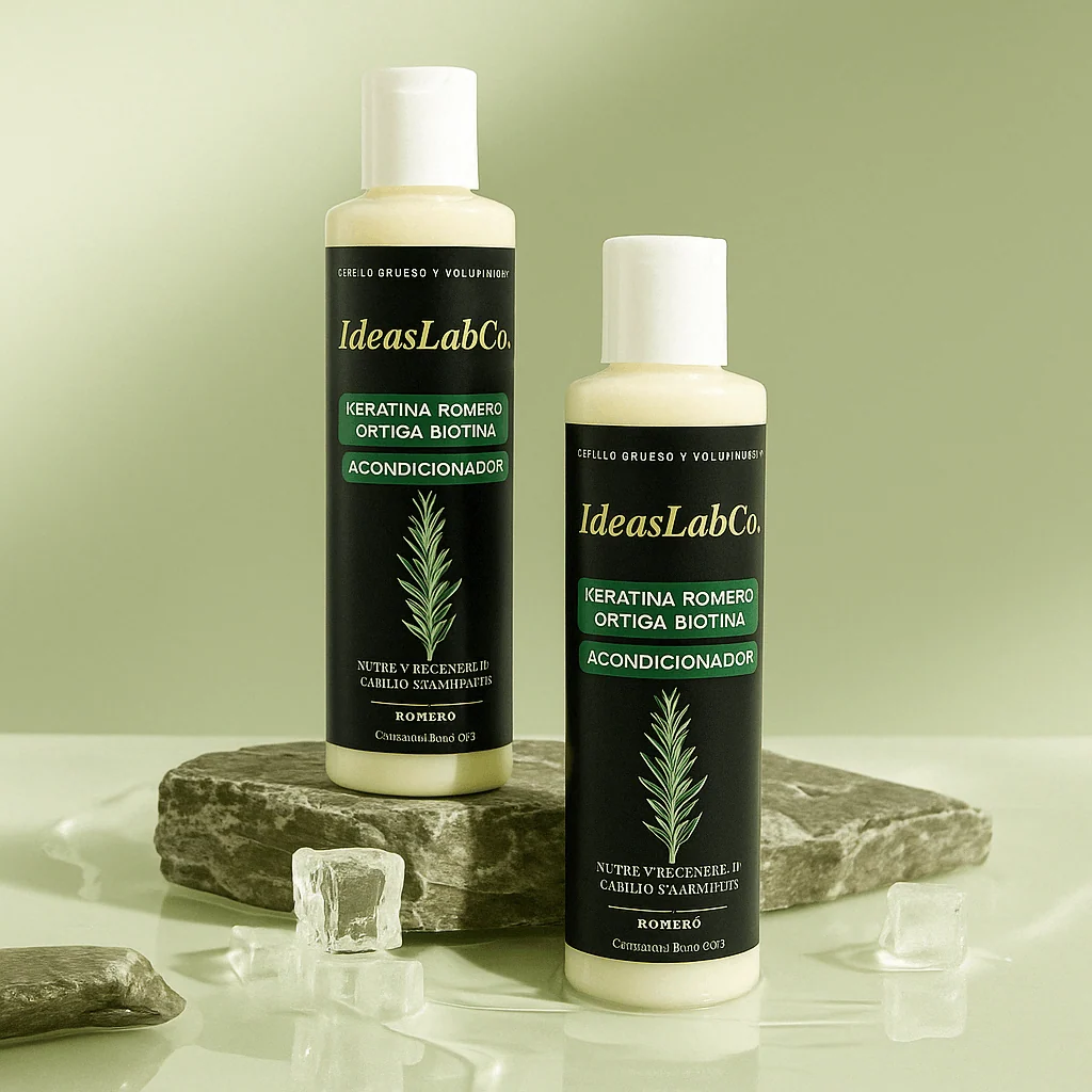 Recupera la vitalidad de tu cabello con IdeasLabCo. – Acondicionador para Cabello Grueso y Voluminoso con Romero Keratina Ortiga y Biotina (220 gr.)