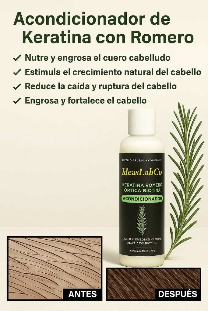Acondicionador para Cabello Grueso y Voluminoso con Romero Keratina Ortiga y Biotina (220 gr.)