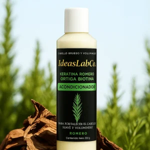 Acondicionador para Cabello Grueso y Voluminoso con Romero Keratina Ortiga y Biotina (220 gr.) - IdeasLabCo™