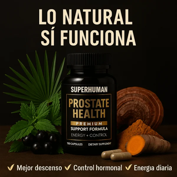 Prostate Health+™ – Cápsulas Naturales con Saw Palmetto, Ortiga, Reishi y Licopeno para Apoyo Prostático y Vitalidad Masculina (120 Cápsulas) – SuperHuman™