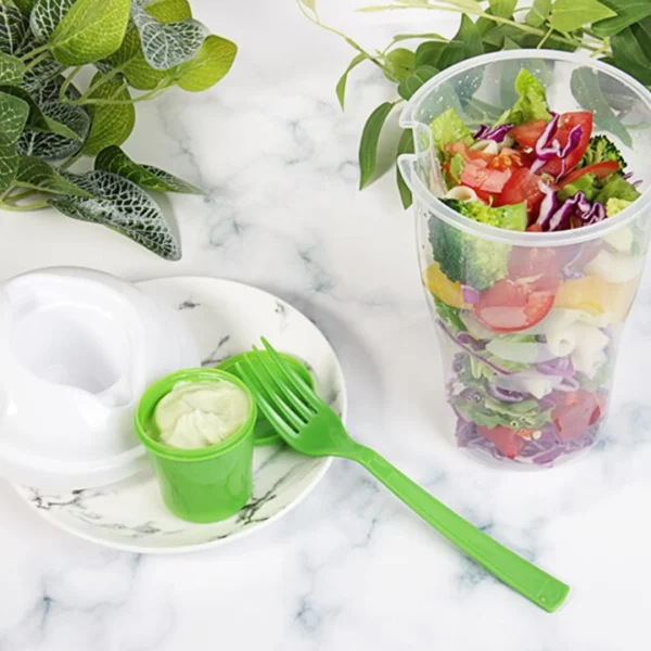 Contenedor para Ensalada con Pote para Aliño y Tenedor, imagen 4